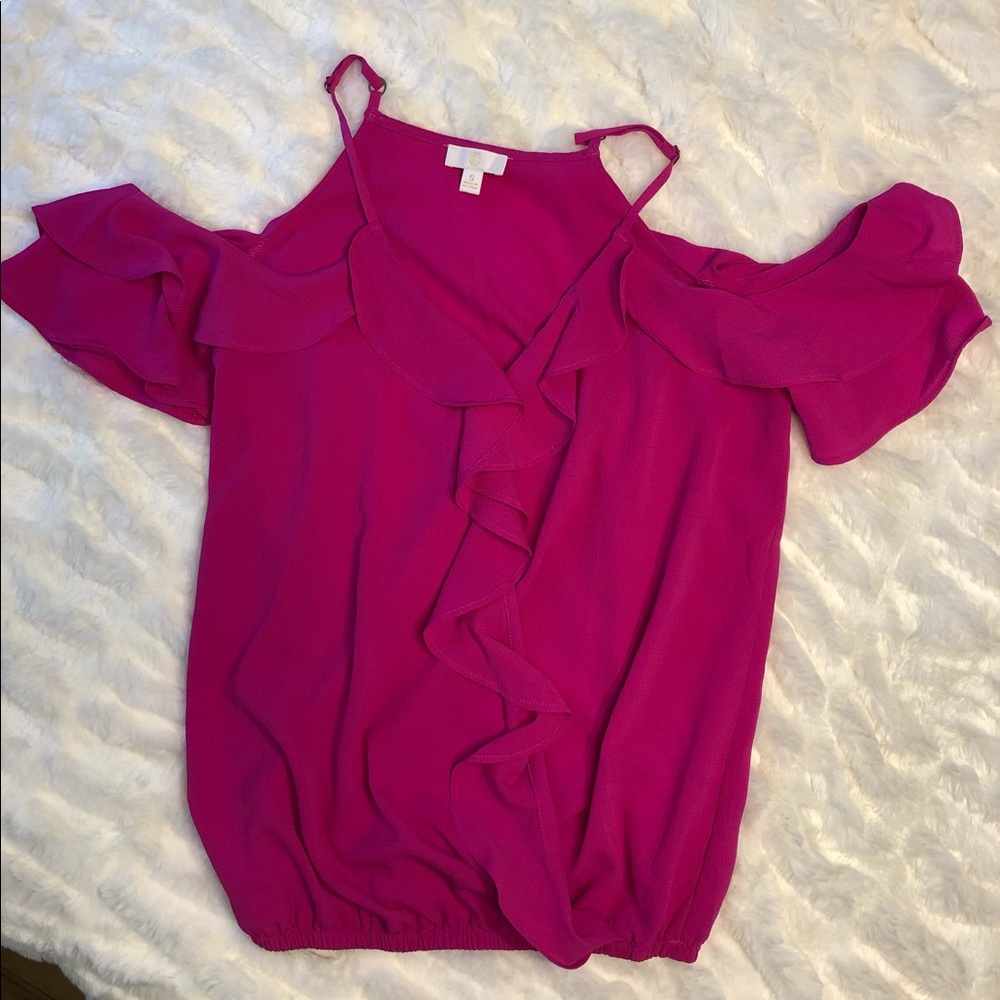 Frilly & fun fuchsia cold shoulder blouse
